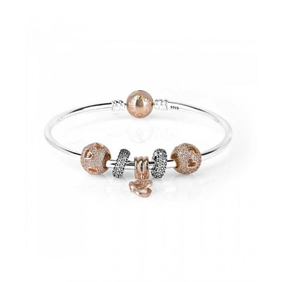 Pandora Bracelet Rose Sparkling Hearts Complete PN 11875 Jewelry