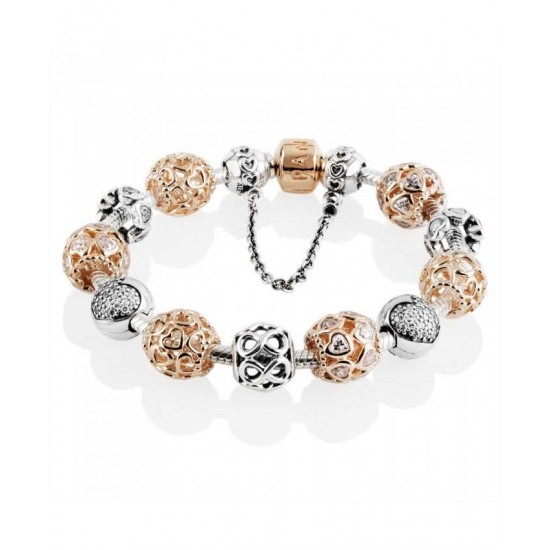 Pandora Bracelet Rose Sweetheart Complete PN 11830 Jewelry