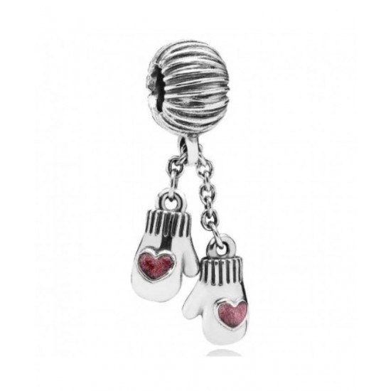 Pandora Charm Silver Pink Enamel Mittens Drop PN 11705 Jewelry