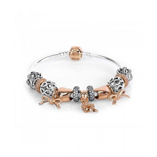 Pandora Bracelet Rose Love Ties Complete PN 10267 Jewelry