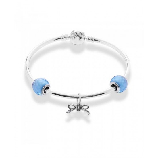 Pandora Bracelet Sky Blue Bow Complete Bangle PN 10316 Jewelry