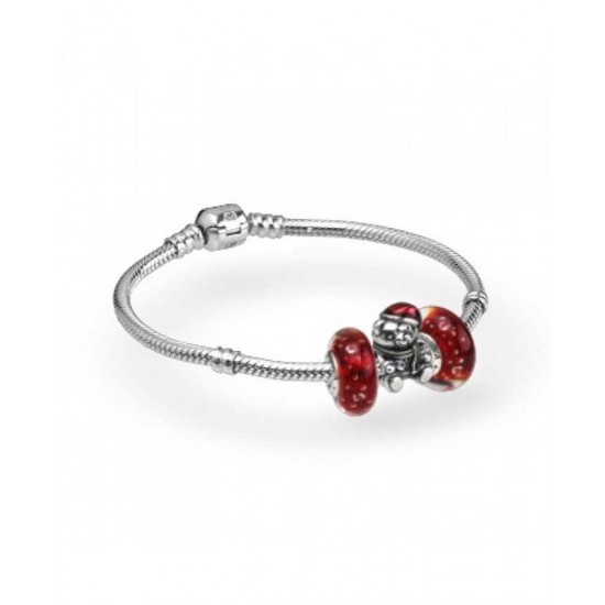 Pandora Bracelet Silver Red Christmas Teddy Complete PN 10318 Jewelry