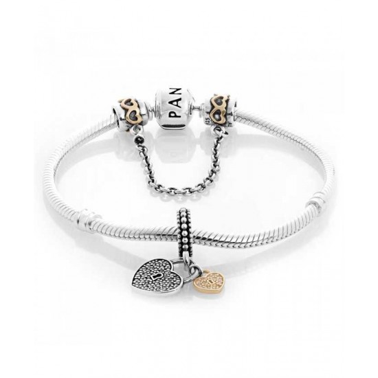 Pandora Bracelet Golden Love Locks Complete PN 10319 Jewelry
