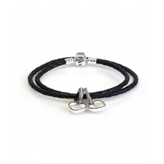 Pandora Bracelet Best Friends Double Leather Complete PN 10325 Jewelry