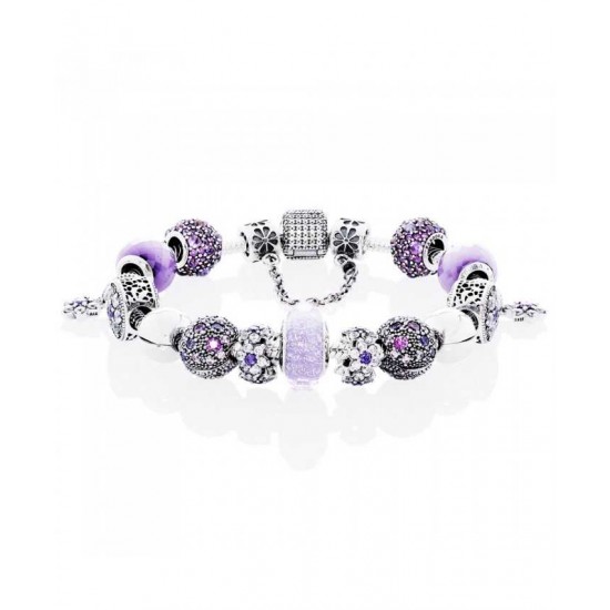 Pandora Bracelet Silver Purple Droplets Complete PN 10340 Jewelry