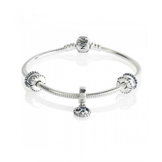 Pandora Bracelet Silver 21st Celebration Complete PN 10342 Jewelry
