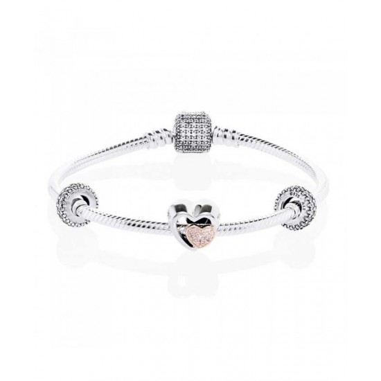 Pandora Bracelet Two Hearts Are One Complete PN 10347 Jewelry