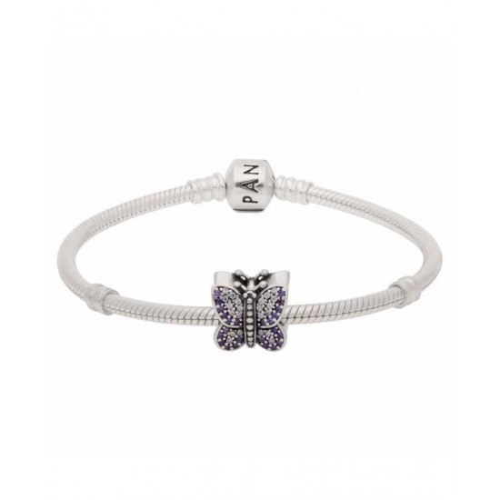 Pandora Bracelet Lavender Butterfly Complete PN 10349 Jewelry