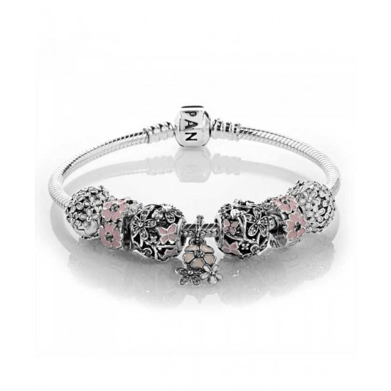 Pandora Bracelet Pink Primrose Complete PN 10353 Jewelry