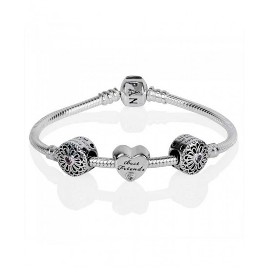 Pandora Bracelet Silver Sparkling Friendship Complete PN 10357 Jewelry