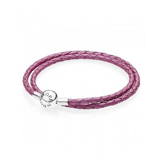 Pandora Bracelet Oriental Bloom Pink Leather Double Woven PN 10358 Jewelry