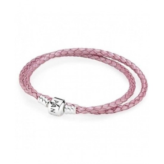 Pandora Bracelet Silver And Pink Double Leather PN 10359 Jewelry