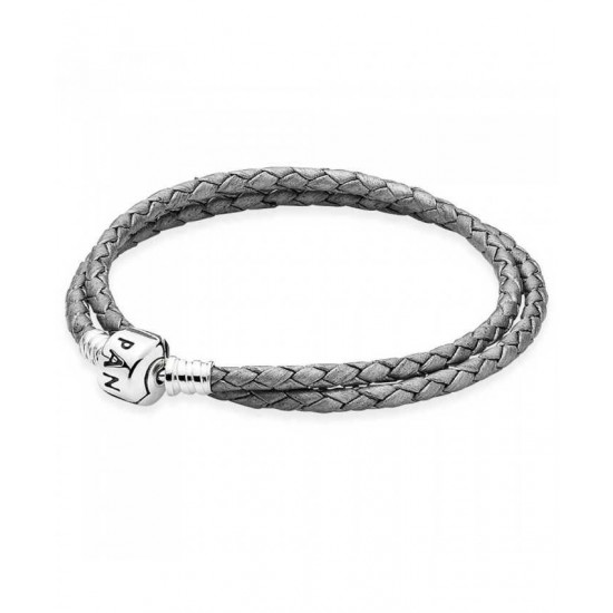 Pandora Bracelet Silver Grey Double Leather PN 10362 Jewelry