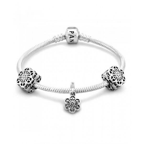 Pandora Bracelet Silver Floral Lace Bundle PN 10368 Jewelry