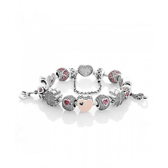 Pandora Bracelet Advertised Captivated Love Complete PN 10388 Jewelry