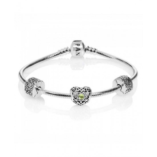 Pandora Bracelet August Birthstone Complete PN 10389 Jewelry