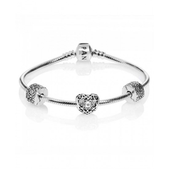 Pandora Bracelet April Birthstone Complete PN 10418 Jewelry