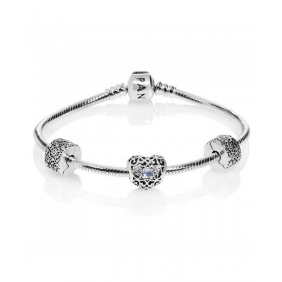 Pandora Bracelet March Birthstone Complete PN 10434 Jewelry