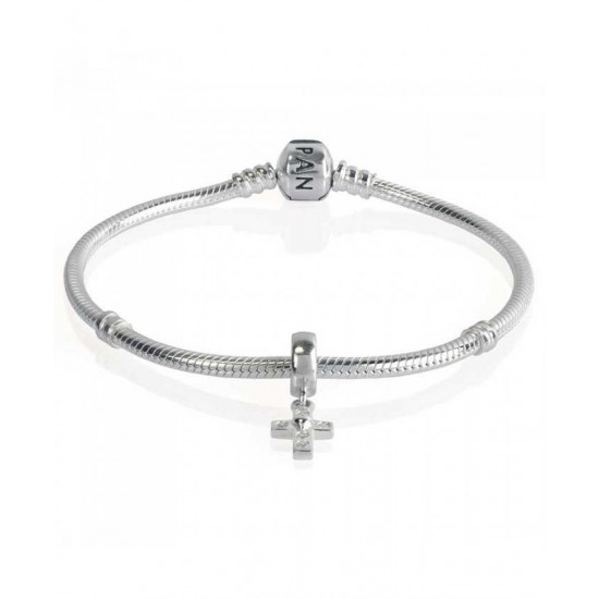 Pandora Bracelet Silver Cubic Zirconia Cross Complete PN 10212 Jewelry