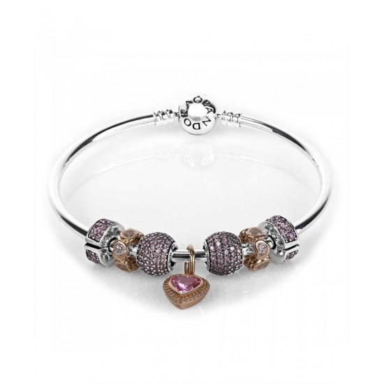Pandora Bracelet Rose Pink Sparkling Love Complete Bangle PN 10219 Jewelry