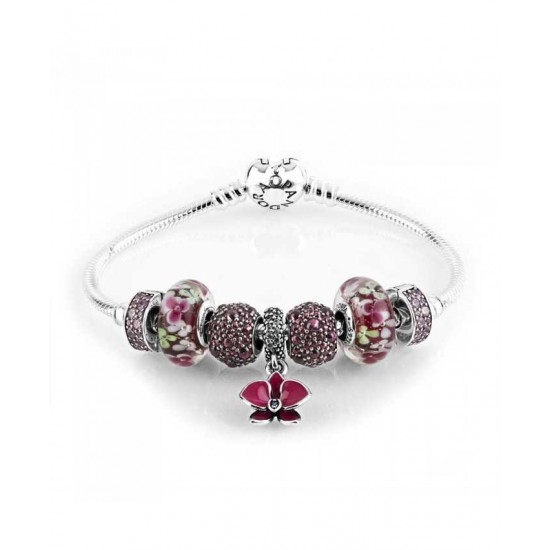 Pandora Bracelet Oriental Orchid Complete PN 10158 Jewelry