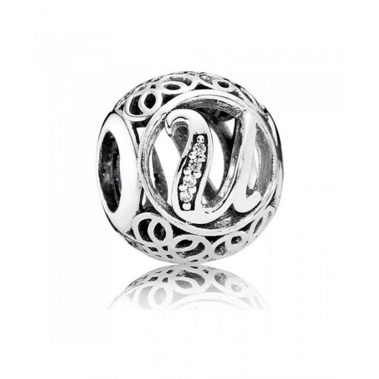 Pandora Charm Silver Cubic Zirconia Vintage U Swirl PN 10441 Jewelry