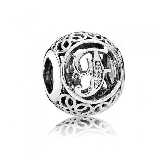 Pandora Charm Silver Cubic Zirconia Vintage F Swirl PN 10445 Jewelry