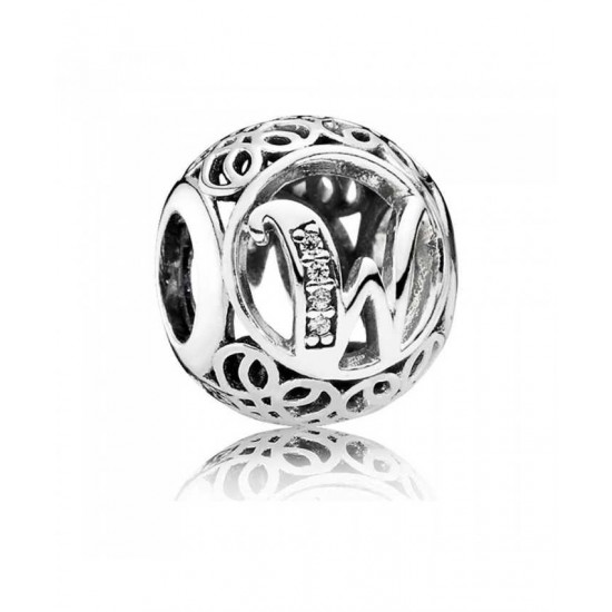 Pandora Charm Silver Cubic Zirconia Vintage W Swirl PN 10450 Jewelry
