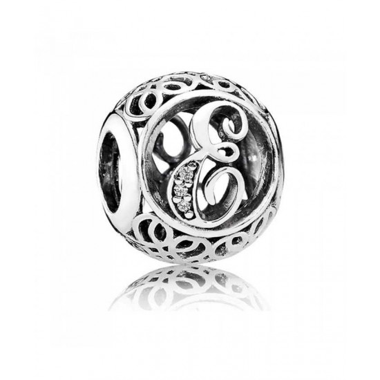 Pandora Charm Silver Cubic Zirconia Vintage E Swirl PN 10451 Jewelry