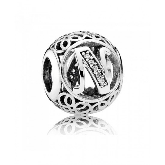 Pandora Charm Silver Cubic Zirconia Vintage N Swirl PN 10452 Jewelry