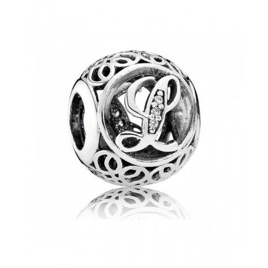 Pandora Charm Silver Cubic Zirconia Vintage L Swirl PN 10469 Jewelry