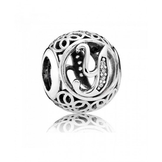 Pandora Charm Silver Cubic Zirconia Vintage Y Swirl PN 10477 Jewelry
