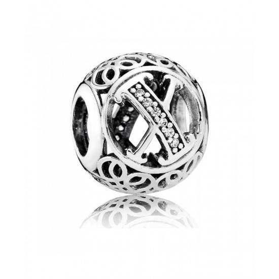Pandora Charm Silver Cubic Zirconia Vintage X Swirl PN 10484 Jewelry