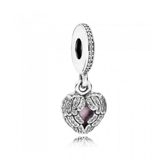 Pandora Charm Silver Cubic Zirconia Pink Enamel Angel Wings PN 10495 Jewelry