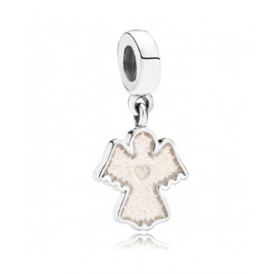 Pandora Charm Silver White Enamel Angel Drop PN 10497 Jewelry
