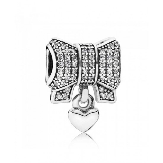 Pandora Charm Silver Cubic Zirconia Heart Bow PN 10547 Jewelry