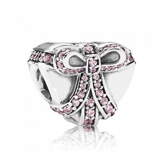 Pandora Charm Silver Pink Cubic Zirconia Present Heart PN 10548 Jewelry