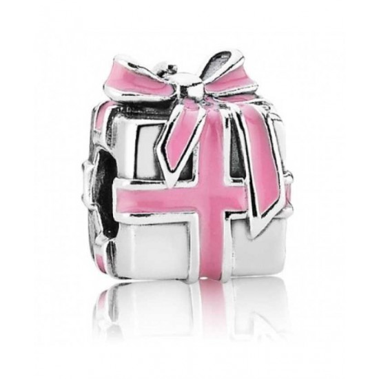 Pandora Charm Silver All Wrapped Up Pink Enamel Present Bead PN 10595 Jewelry