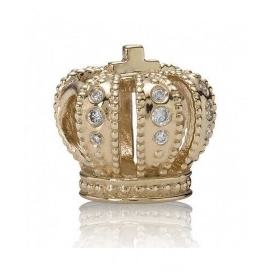 Pandora Charm 14ct Gold Diamond Crown Bead PN 10607 Jewelry