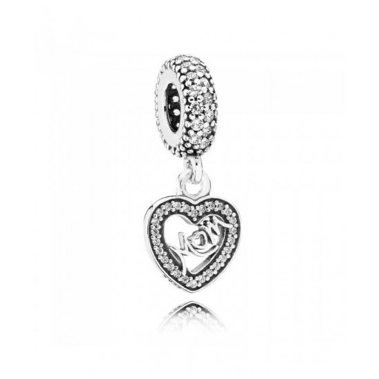Pandora Charm Silver Cubic Zirconia Mum Heart Dropper PN 10622 Jewelry