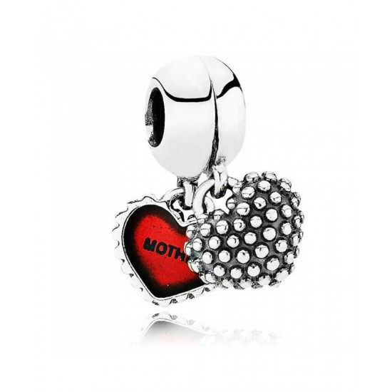Pandora Charm Silver Mother Daughter Red Enamel Heart Bead PN 10623 Jewelry