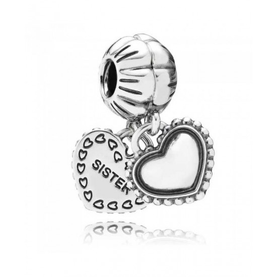 Pandora Charm Silver Sister Double Heart Dropper PN 10636 Jewelry