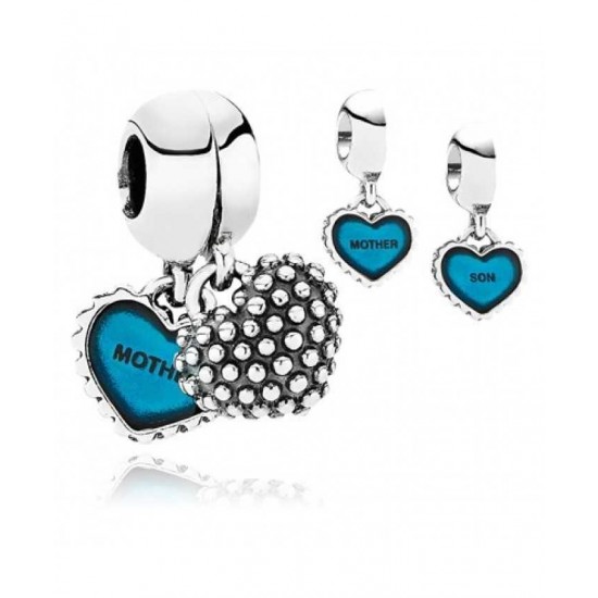 Pandora Charm Silver Mother And Son Heart Blue Enamel PN 10642 Jewelry