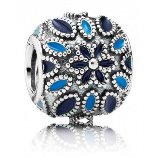 Pandora Charm Silver Cathedral Rose Blue Enamel PN 10650 Jewelry