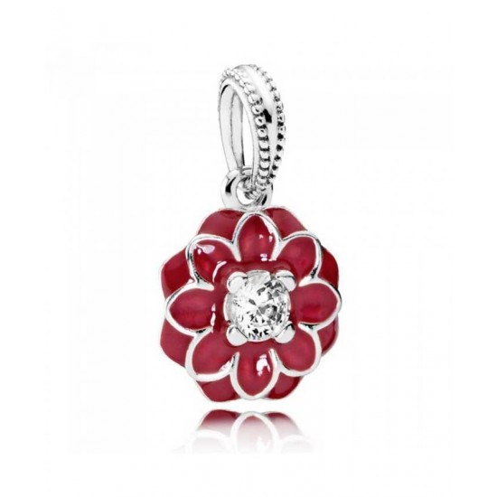 Pandora Charm Oriental Bloom Red Enamel Flower Sterling Silver Drop PN 10666 Jewelry
