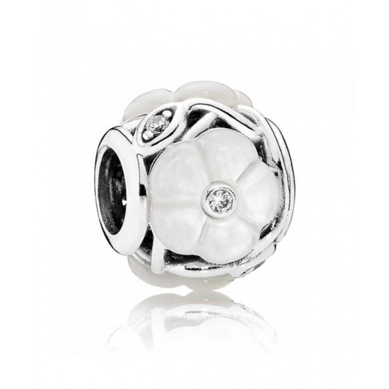 Pandora Charm Silver Cubic Zirconia Mother Of Pearl Luminous Floral PN 10673 Jewelry