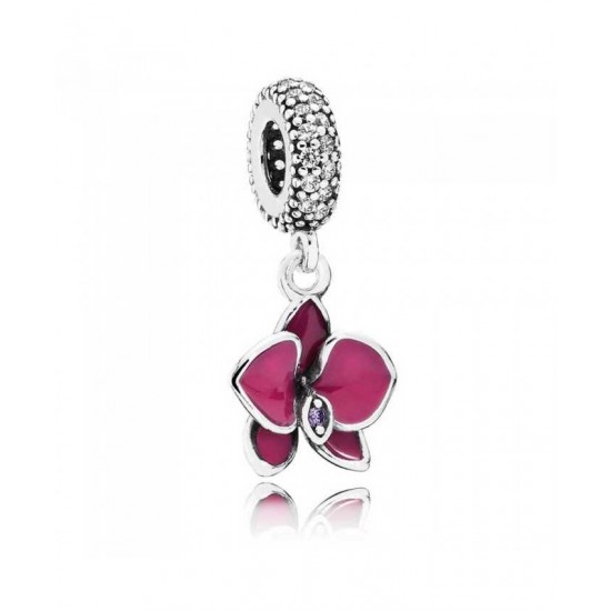 Pandora Charm Silver Purple Enamel Orchid Dropper PN 10677 Jewelry