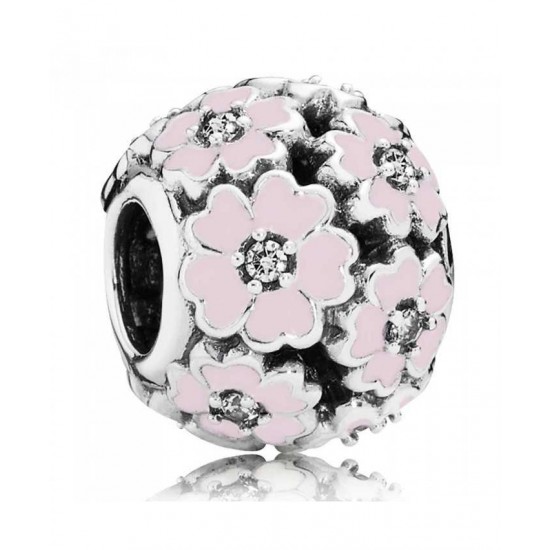 Pandora Charm Silver Pink Enamel Cubic Zirconia Primroses PN 10683 Jewelry