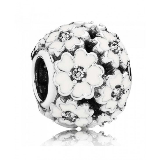 Pandora Charm Silver White Enamel Cubic Zirconia Primroses PN 10693 Jewelry
