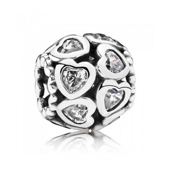 Pandora Charm Silver Cubic Zirconia Openwork Heart PN 10706 Jewelry